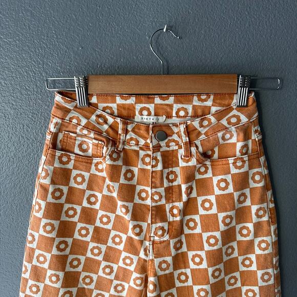 Baevely Anthropologie Retro Flower Checker Print Pants - Picture 2 of 9